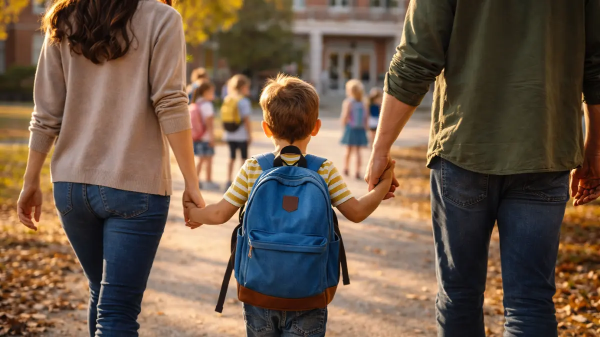 Rodzic z dzieckiem przygotowującym się do szkoły. Wspólna nauka i zabawa.